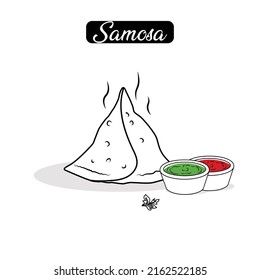 Samosa indian Street Food with green and red sauce  Black out line Vector.
samosa black outlined vector 