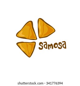 Samosa Logo. National Indian And Arabic Food Illustration.