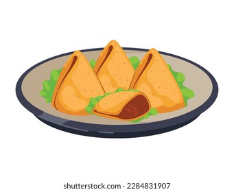 samosa muslim food in dish icon