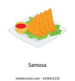 
Samosa platter icon in isometric design 
