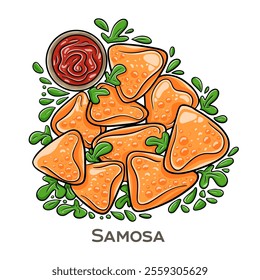 Samosa is a popular crispy triangular pastry filled with spiced potatoes, peas, or minced meat, deep-fried to golden perfection and typically served with tangy chutney