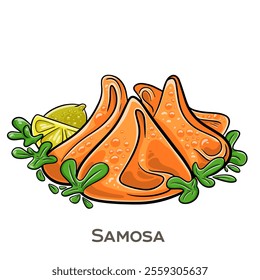 Samosa is a popular crispy triangular pastry filled with spiced potatoes, peas, or minced meat, deep-fried to golden perfection and typically served with tangy chutney