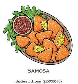 Samosa is a popular crispy triangular pastry filled with spiced potatoes, peas, or minced meat, deep-fried to golden perfection and typically served with tangy chutney