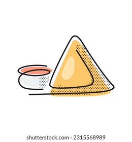 A samosa or sambosa is a fried South Asian pastry. Lines and dots illustration.
