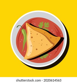 Samosa With Sauce. Indian Street Food. Colourful Abstract Art Background Vector..eps