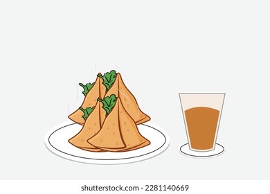 Samosa with tea, indian street food samosa