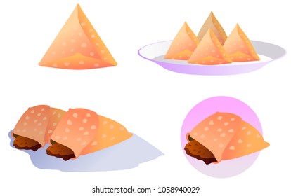 A "Samosas". A Food that commonly eaten by Muslims during Iftar Ramadan Kareem, Eid El Fitr. For icon stock, magazine, cover, poster, banner, explainer video etc.
