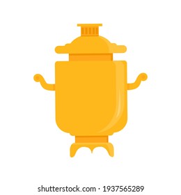 Samovar flat vector illustration. Russian traditional symbol isolated on white background. Heated metal container or boiler for heat and boil water and drink tea.