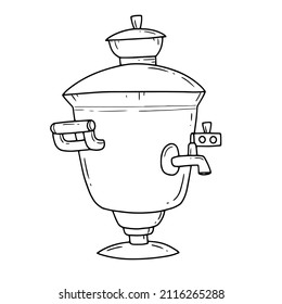 Samovar in hand drawn doodle style. Vector isolated illustration.