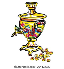 samovars colorful vector sketch tea. Vector EPS
