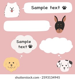 Samoyed, Doberman, Golden Retriever, Dalmatian speech bubble set