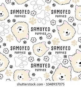 Samoyed : Dog breed collection : Seamless Pattern : Vector Illustration