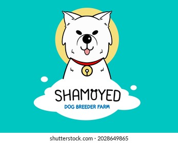 Samoyed dog breed farm cartoon mascot pet doodle