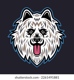 Samoyed dog head front view vector colored illustration on dark background