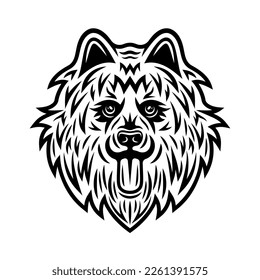 Ilustración del vector de la cabeza del perro con un estilo monocromo vintage aislado en el fondo blanco