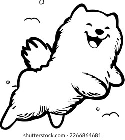 Samoyed, dog jump and happy, vector illustration, black color, vector image