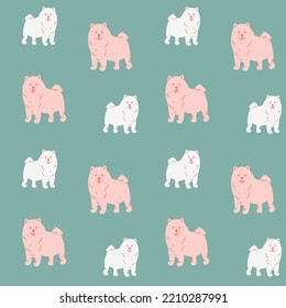 Samoyed dog seamless pattern. Cute pastel vector illustration isolated on white.