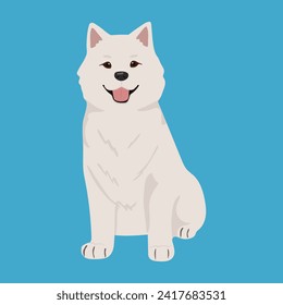 Ilustración vectorial de perro saqueado. Perro agradable, aislado de fondo azul. Ideal para ícono, símbolo, tarjeta, libro infantil, tienda de mascotas