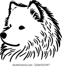 Samoyed outline only, dog head, vector illustration, black color, vector image