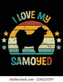 Samoyed silhouette vintage and retro t-shirt design