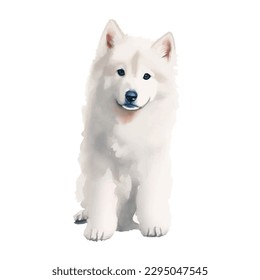 samoyed with style hand drawn watercolor digital painting illustration