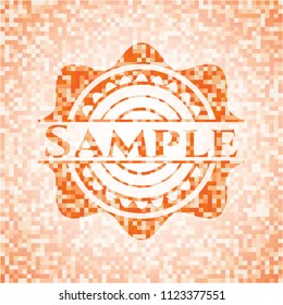 Sample abstract orange mosaic emblem with background