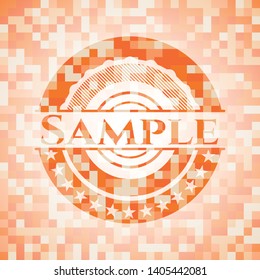 Sample abstract orange mosaic emblem with background