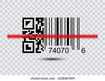 Sample Bar Codes and QR code For Scanning Icon with red laser, Vector Illustration isolated