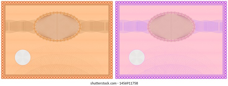 Sample blank with protective guilloche mesh orange and purple EPS10