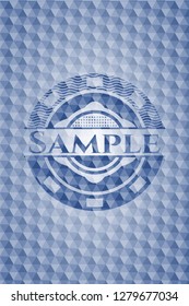 Sample blue badge with geometric background.