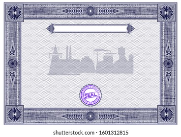 Sample of blue diploma form or special paper with guilloche mesh and patterns