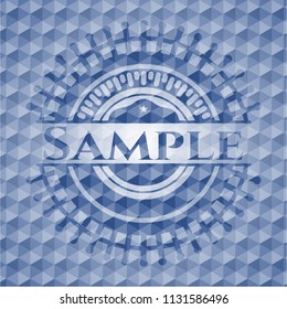 Sample blue emblem or badge with geometric pattern background.