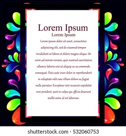 Sample business card, invitation, flyer or advertising blotter, list, menu with bright teardrop-shaped arches