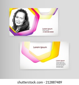 Muestra una tarjeta de visita con espacio para el texto y las fotos.