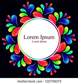 Sample card, invitation, flyer or advertising blotter, list, menu with bright teardrop-shaped arches.