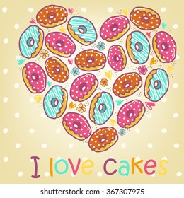 Sample cards and cakes on a beige, mottled background