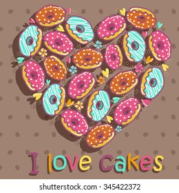 Sample cards and cakes on a brown mottled background