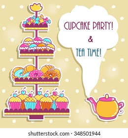 Sample cards with a tea party and sweets