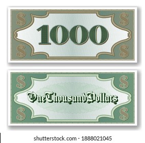 Sample certificate for 1000 dollars. Obverse and reverse of the banknote. EPS10