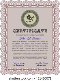 Sample Certificate. Artistry design. With quality background. Vector pattern that is used in money and certificate. Red color.