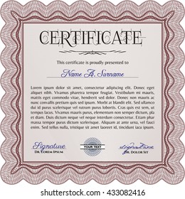 Sample Certificate. Artistry design. With quality background. Vector pattern that is used in money and certificate. Red color.