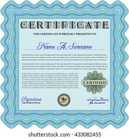 Sample Certificate. Artistry design. With quality background. Vector pattern that is used in money and certificate. Light blue color.