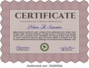 Sample Certificate. Artistry design. Vector pattern that is used in currency and diplomas.With complex background. 