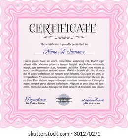 Sample Certificate. Border, frame.Cordial design. With guilloche pattern and background. 