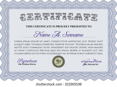 Sample Certificate. Complex design. Frame certificate template Vector.With complex background. 