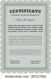Sample Certificate. Complex design. With complex linear background. Money style.
