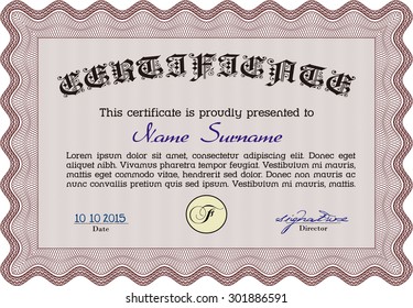 Sample Certificate. Complex design. With complex linear background. Money style.