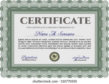Sample Certificate. Complex design. With complex linear background. Money style.