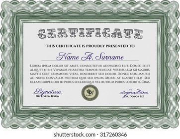 Sample Certificate. Complex design. With complex linear background. Money style.