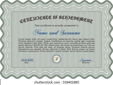 Sample Certificate. Complex design. With complex linear background. Money style.